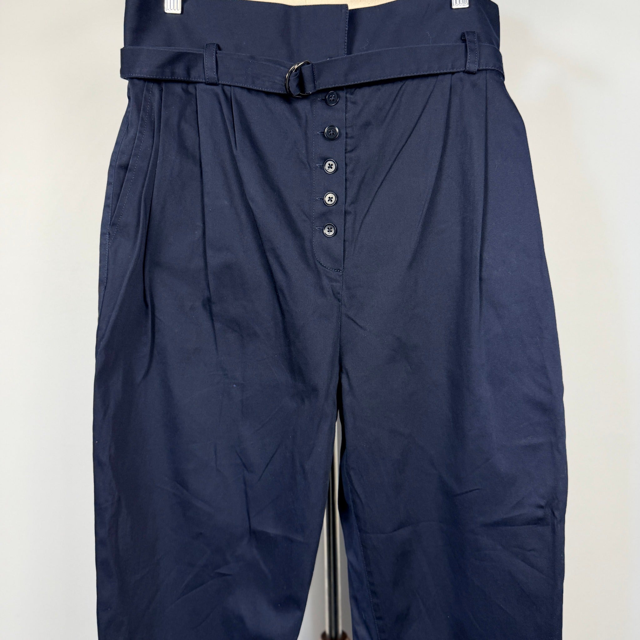 Scanlan Theodore Navy Belted High Waist Tapered Pants Sz 12 Cotton Blend - Image 20