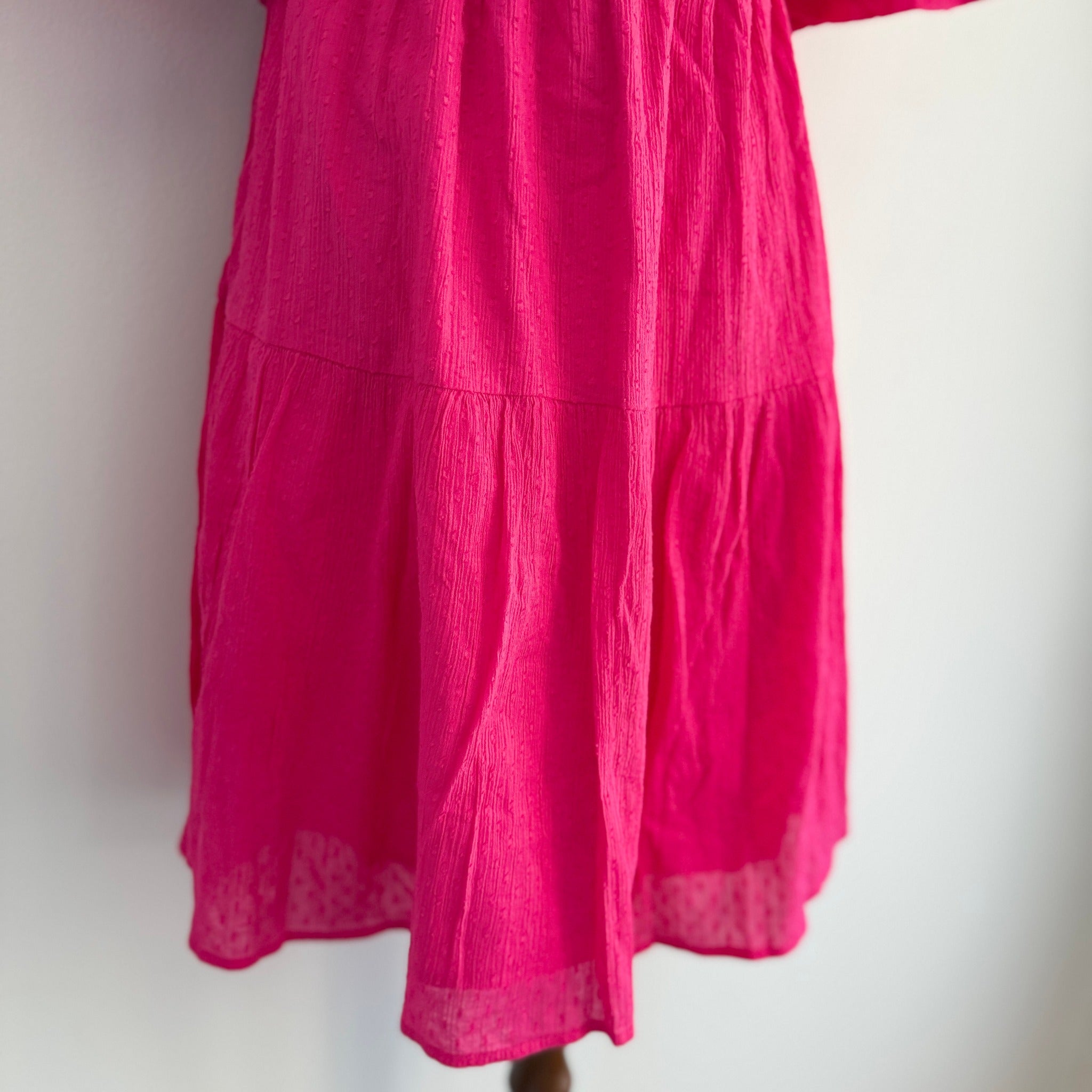 YAS Womens Wrap Dress Size XS Pink Cotton Puff Sleeve Tie Waist Summer - Image 19