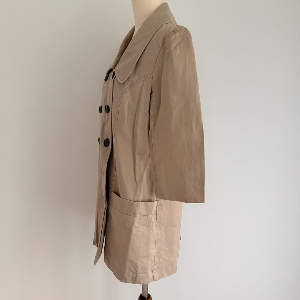 Cue Short Trench Coat  Size 10 Beige Cotton Linen Double Breasted Made Australia - Image 19