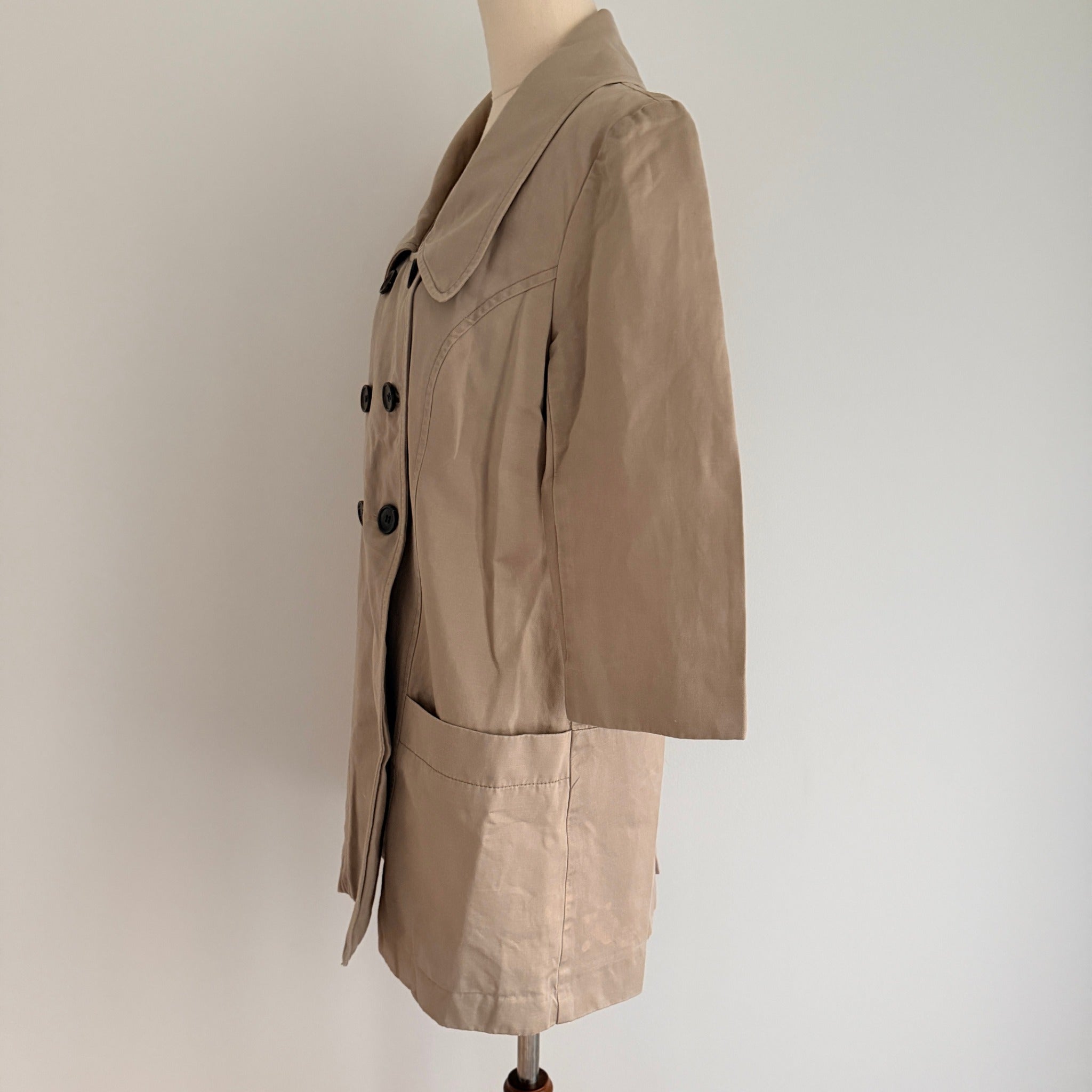 Cue Short Trench Coat  Size 10 Beige Cotton Linen Double Breasted Made Australia - Image 19