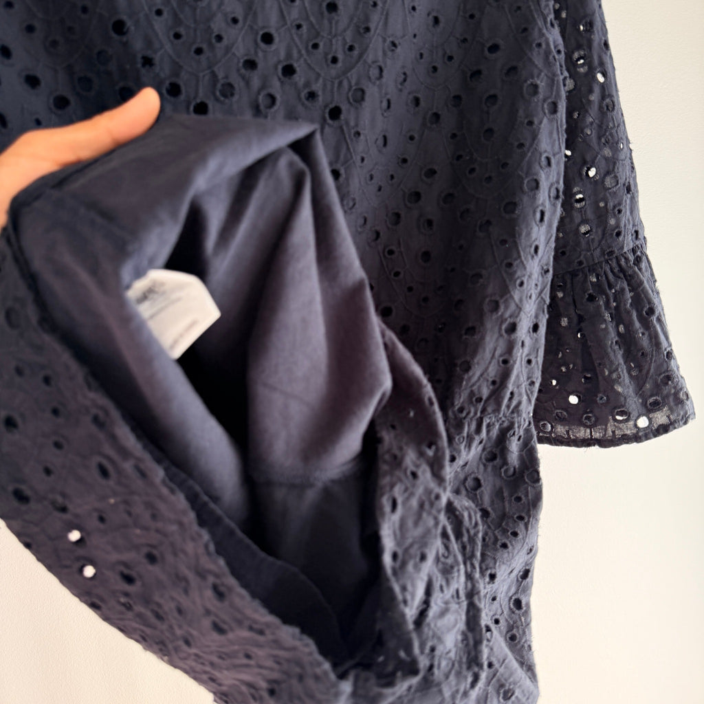 Seed Heritage Black Cotton Eyelet Playsuit Sz 10 Tie-Front Bell Sleeve Summer - Image 8