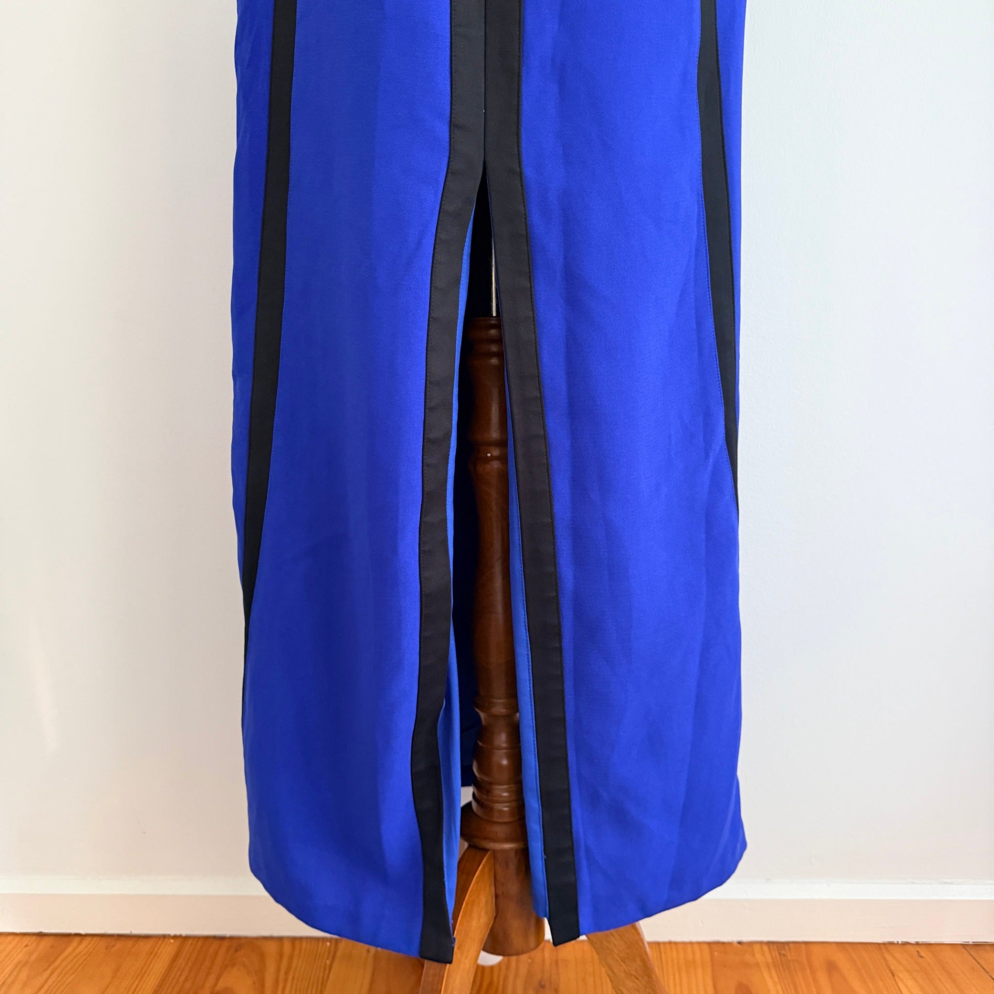 Bariano Australia Blue Black Polyester Mesh Colorblock Maxi Gown Sz 8 Formal - Image 8