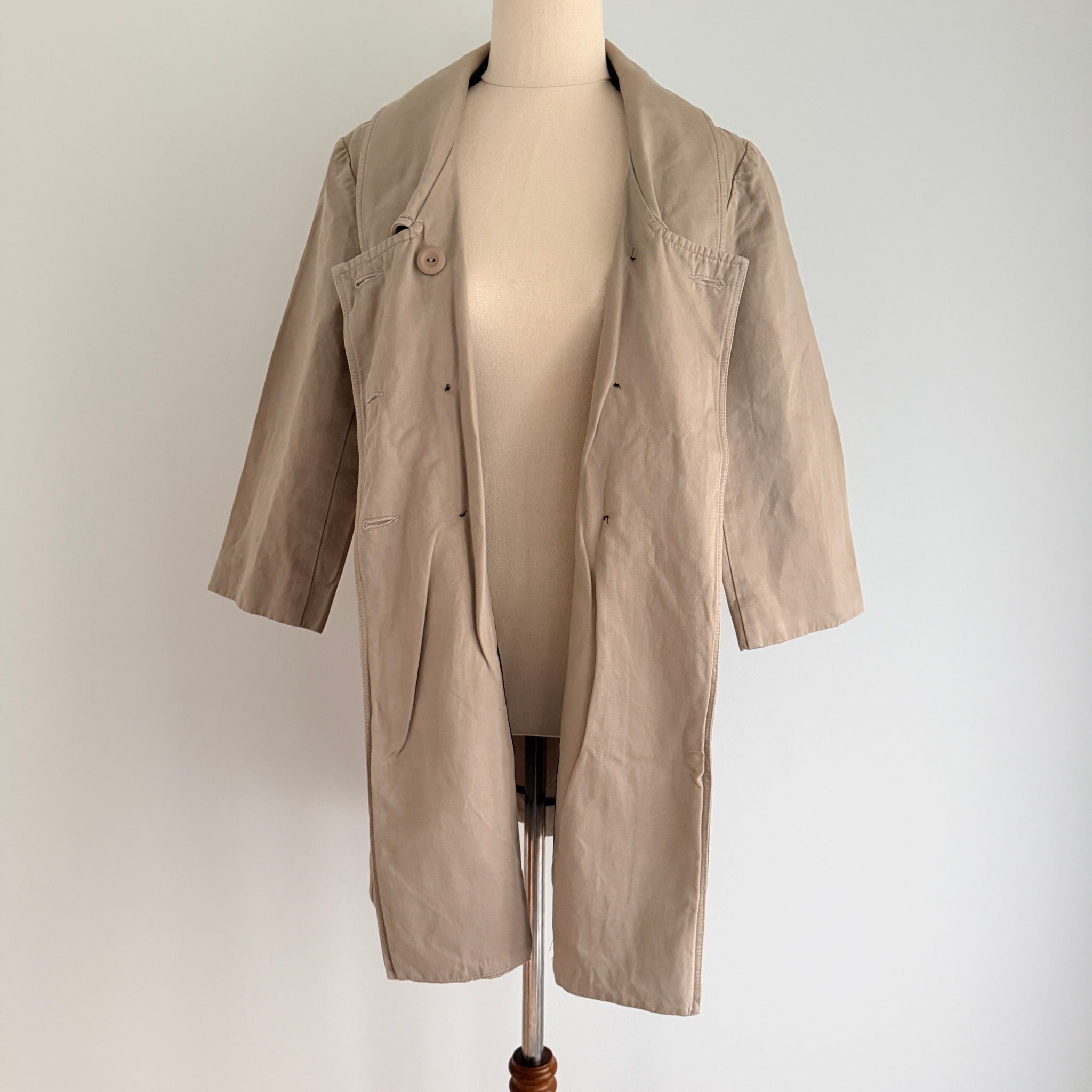 Cue Short Trench Coat  Size 10 Beige Cotton Linen Double Breasted Made Australia - Image 20