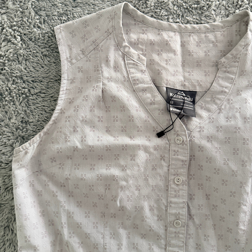 Kathmandu Grey Organic Cotton Sleeveless Button Dress Sz 12 Geometric Casual - Image 21