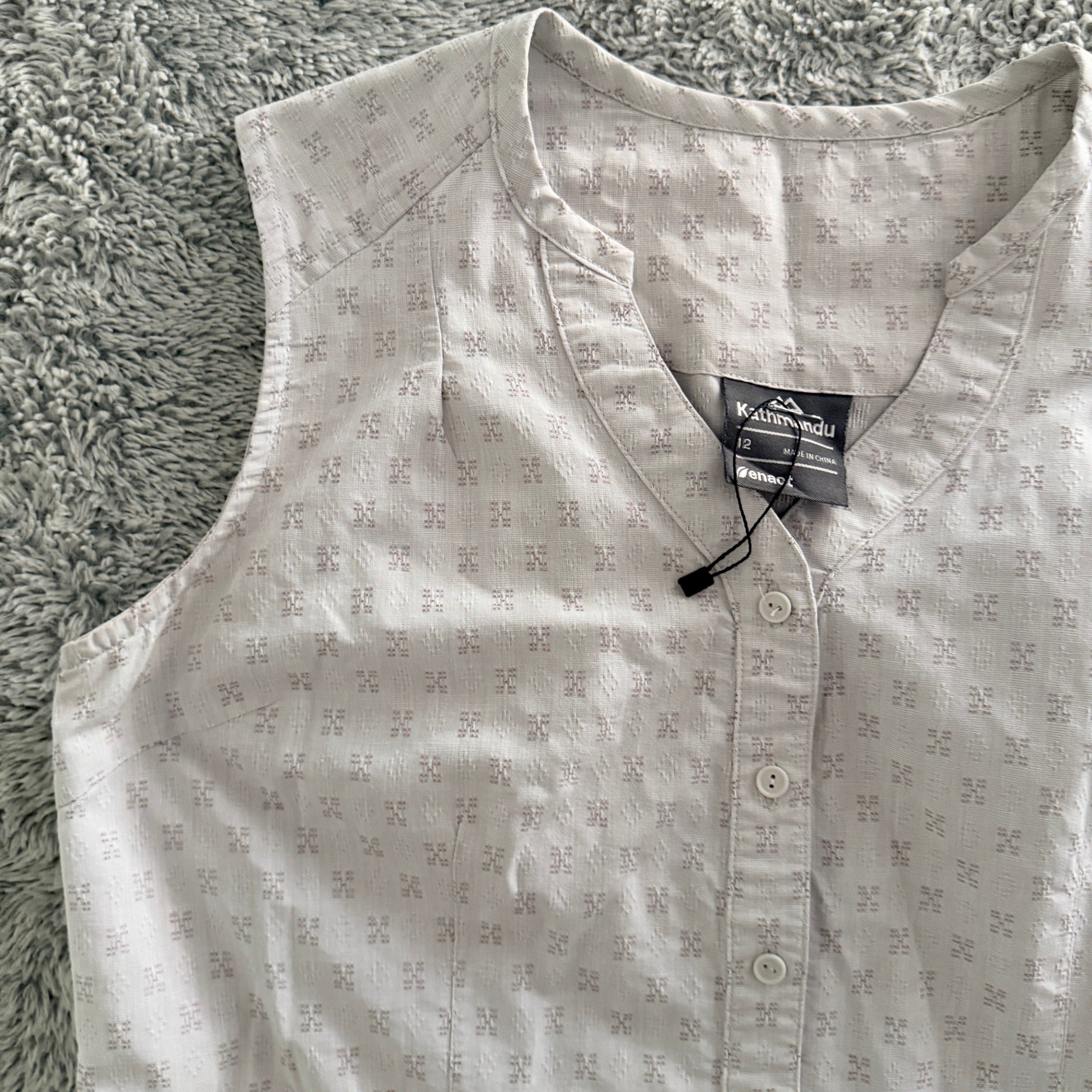 Kathmandu Grey Organic Cotton Sleeveless Button Dress Sz 12 Geometric Casual - Image 21