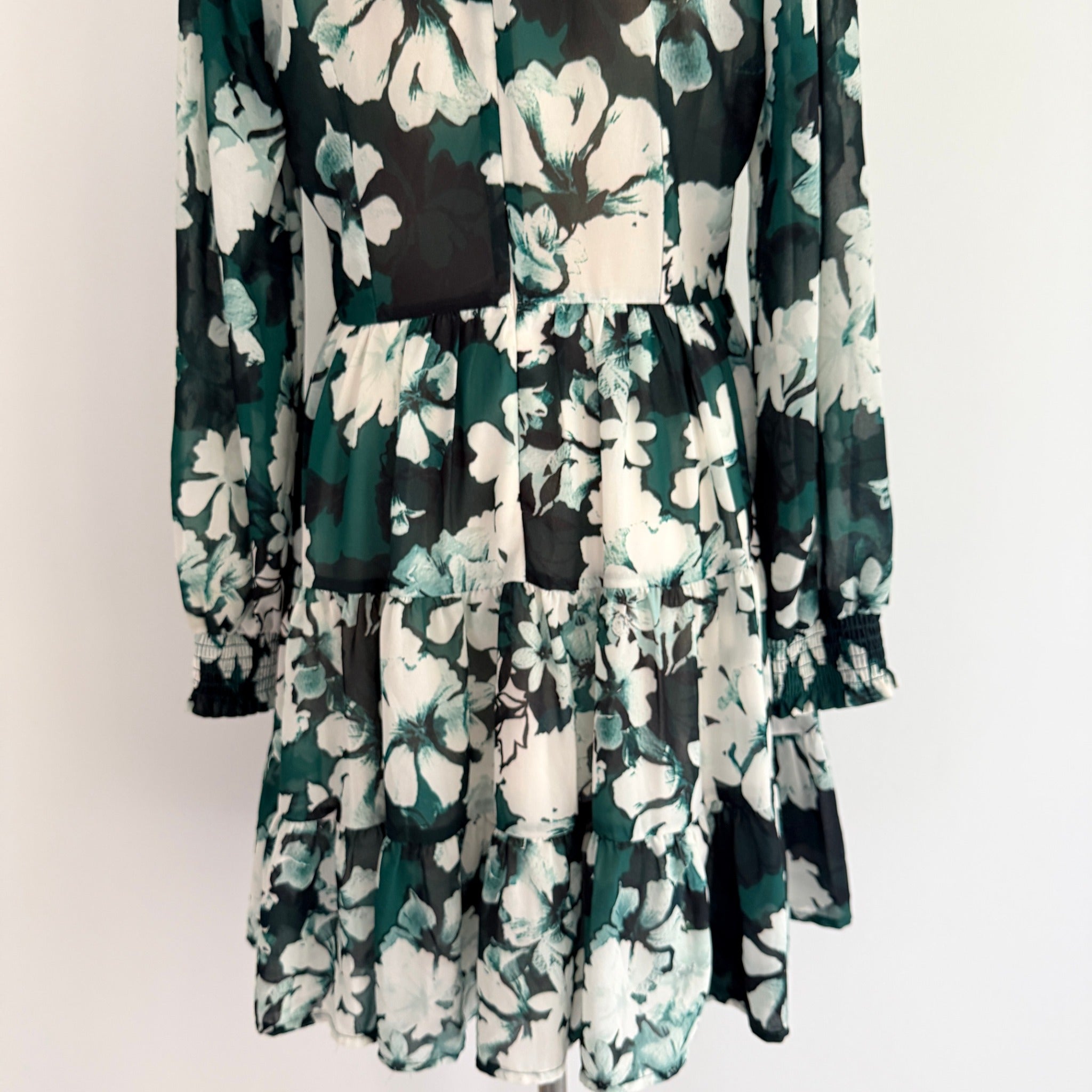Dotti Floral Tiered Mini Dress - Green & White Size 10 - Image 21