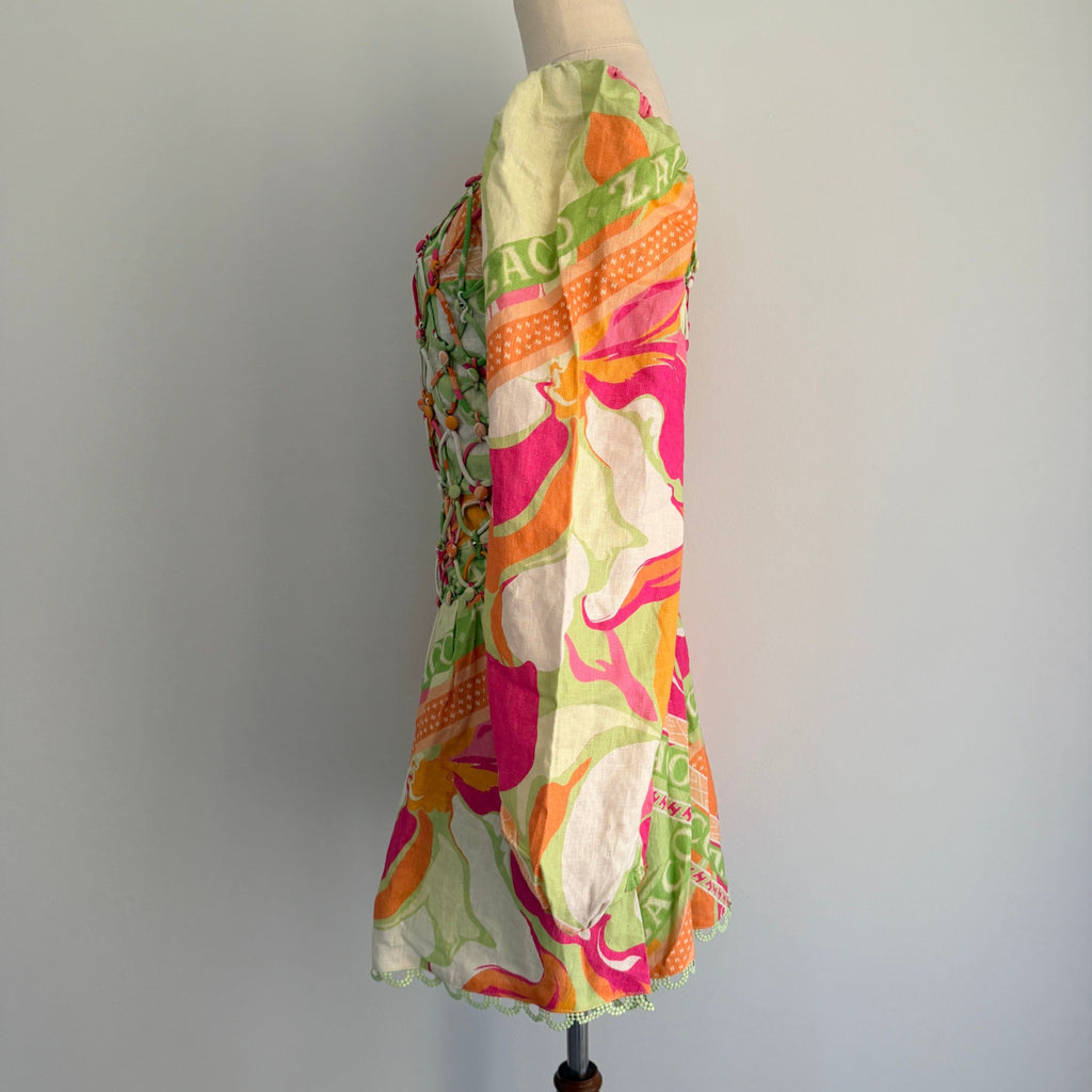 Zaco Allegra Lace Up Dress Size S Green Floral Linen Corset Boho BNWT - Image 9