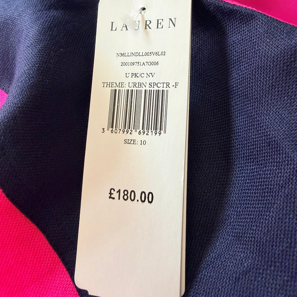 Lauren Ralph Lauren Colourblock Linen Dress Navy Pink Size 10 - Image 20