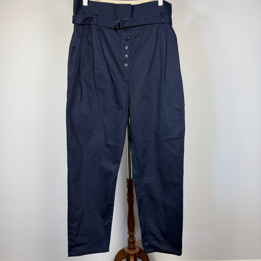 Scanlan Theodore Navy Belted High Waist Tapered Pants Sz 12 Cotton Blend - Image 21