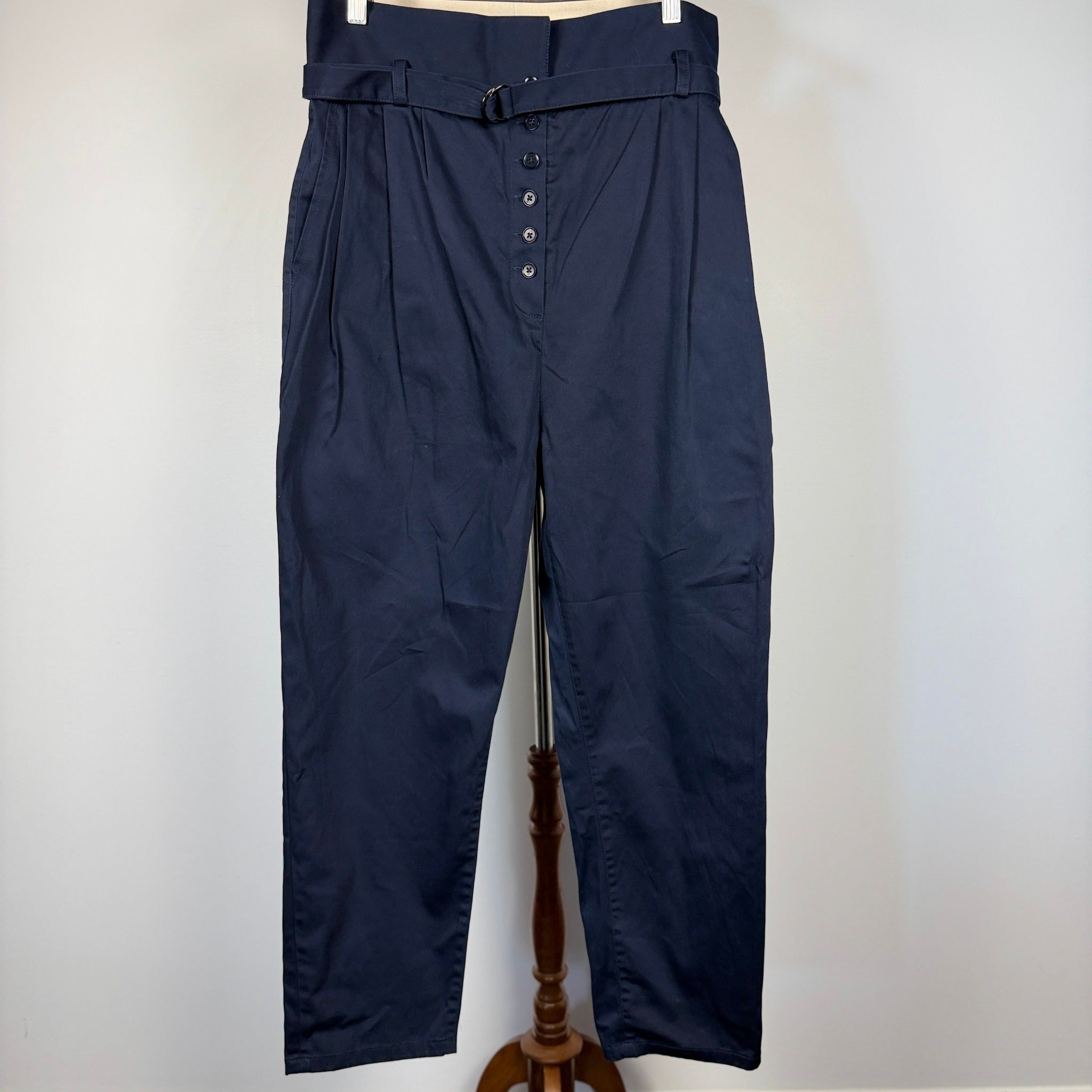 Scanlan Theodore Navy Belted High Waist Tapered Pants Sz 12 Cotton Blend - Image 21