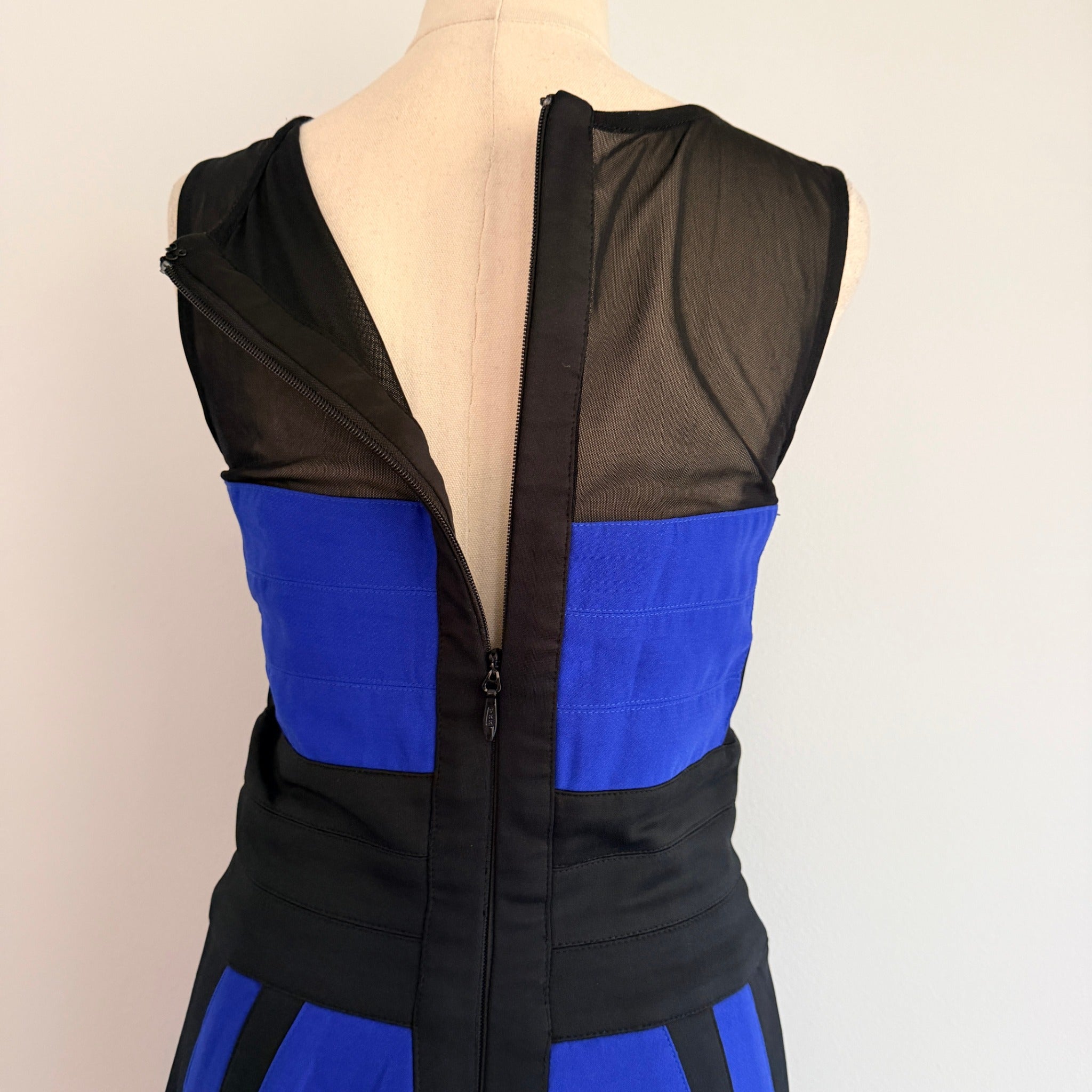 Bariano Australia Blue Black Polyester Mesh Colorblock Maxi Gown Sz 8 Formal - Image 7
