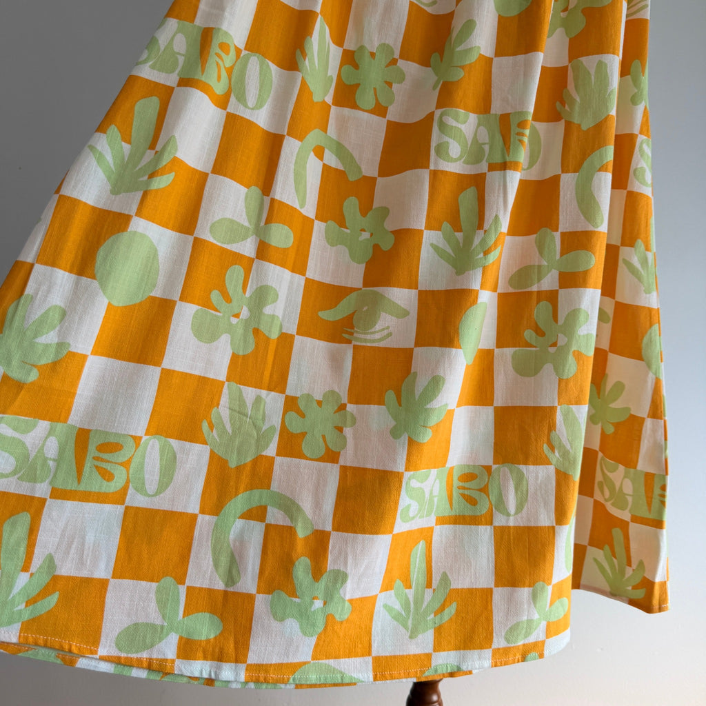 Sabo Orange And White Checkered Leaf Print Maxi Skirt - Image 21