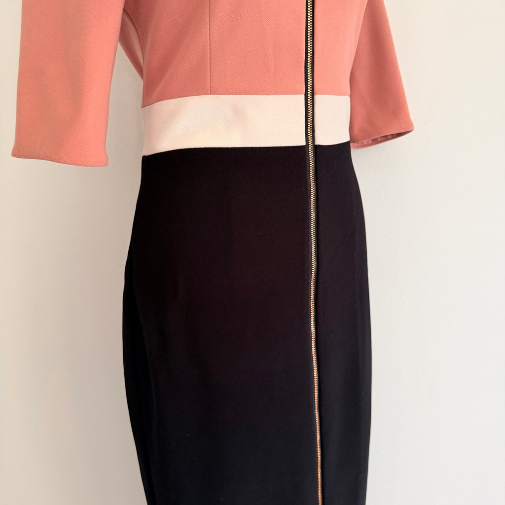 Portmans Colour Block Midi Dress Front Zip Detail Size 10 Casual - Image 13