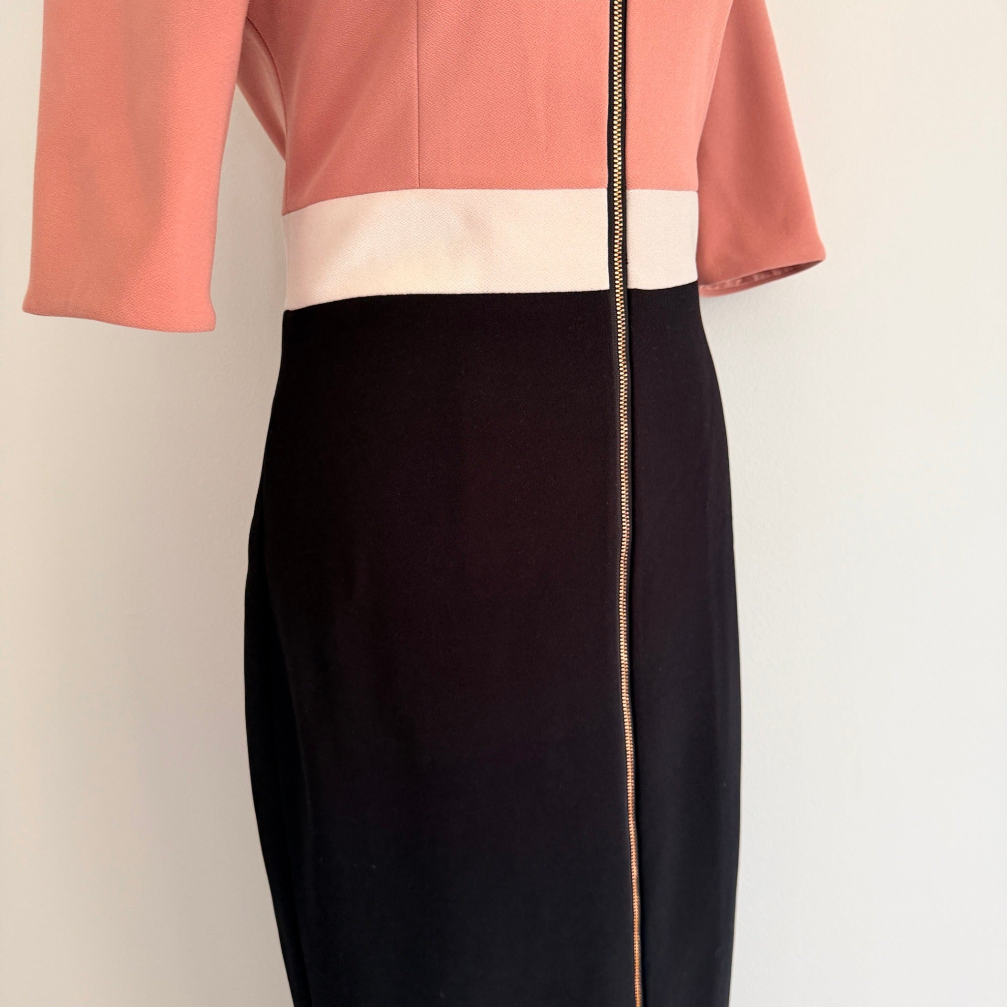 Portmans Colour Block Midi Dress Front Zip Detail Size 10 Casual - Image 13
