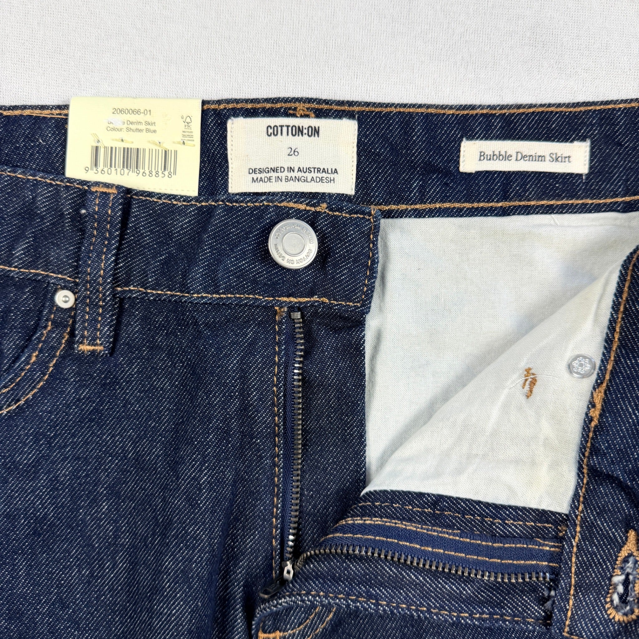 Cotton On Bubble Denim Skirt Dark Shutter Blue Cotton Size 26 Mini BNWT - Image 4