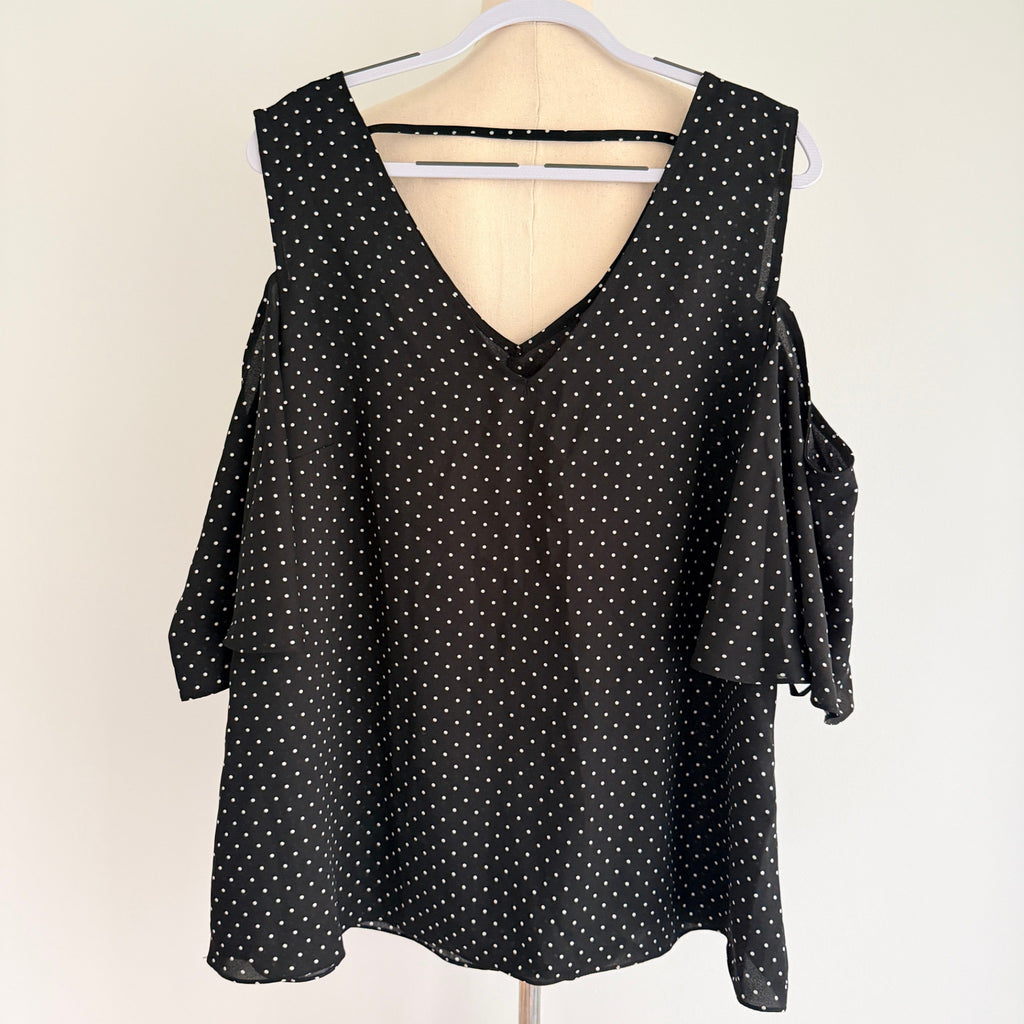 City Chic Polka Dot Black Polyester Frill Off Shoulder Top Size M BNWT NWT - Image 1