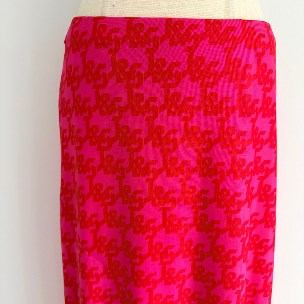 JGR & STN Pink Red Polyester Monogram Mesh Maxi Skirt Size 10 Party Night Out - Image 3