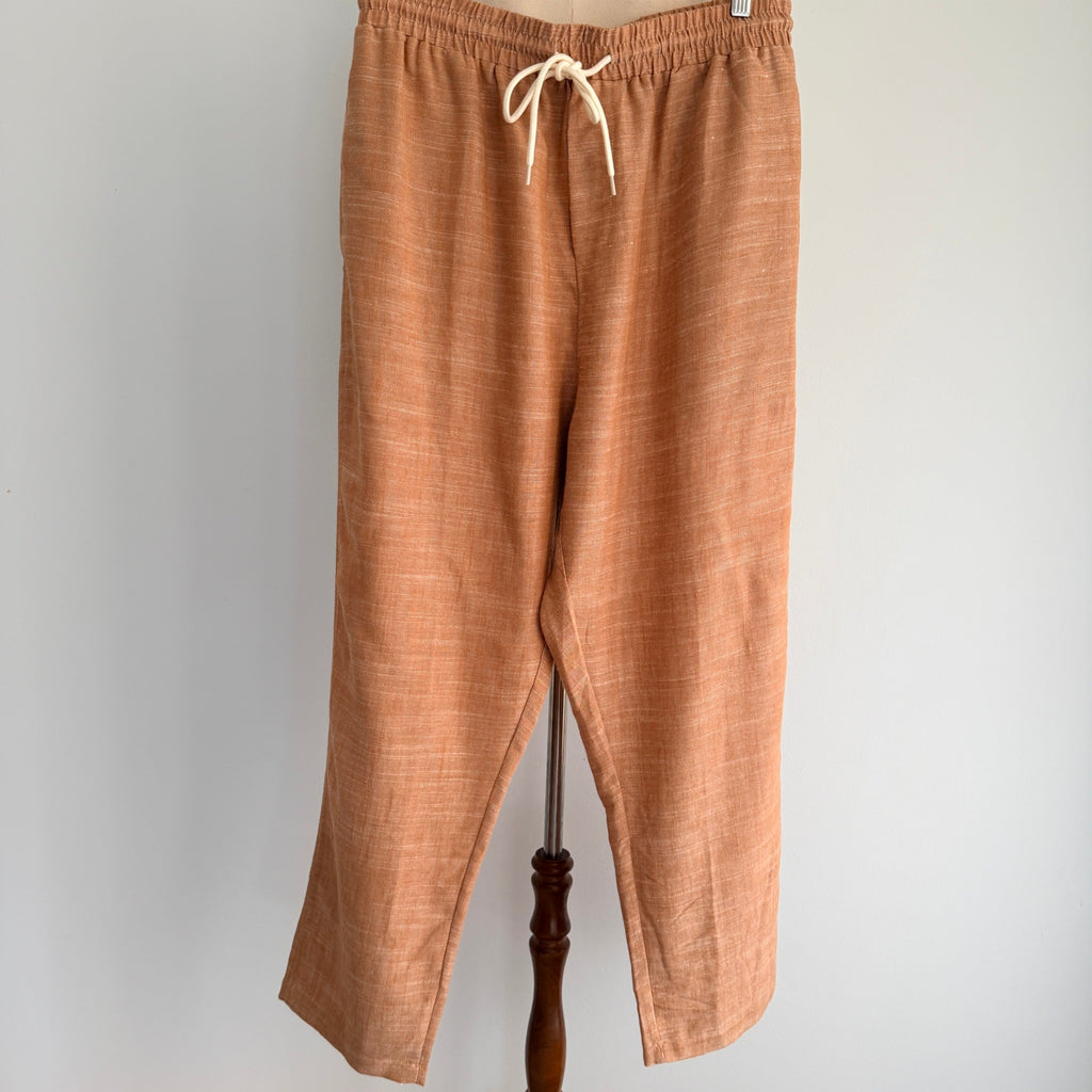 Vine Apparel Brown Cotton Linen Blend Drawstring Joggers Size 14 Casual - Image 1