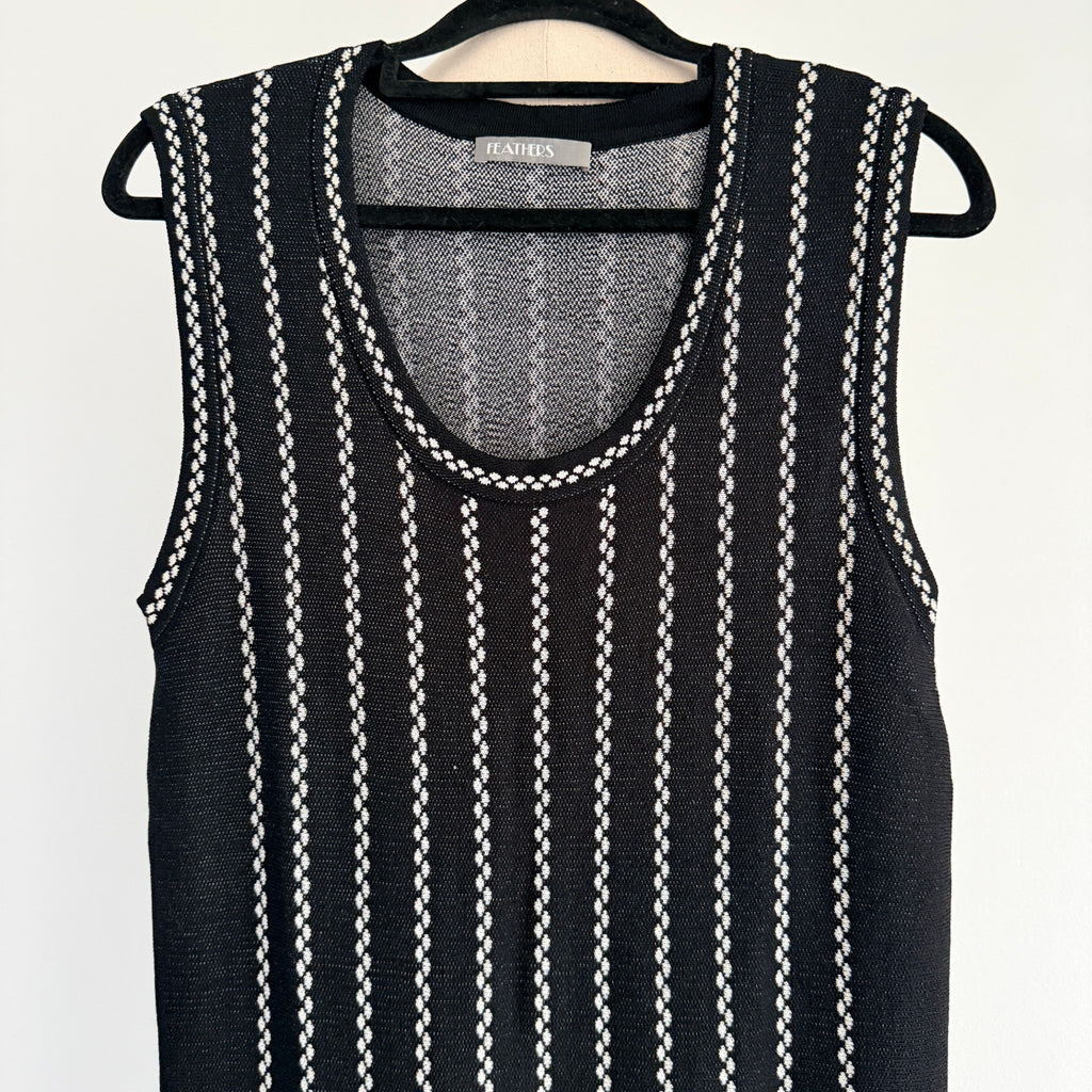 Feathers Womens Black White Striped Knit Sleeveless Fit Flare Dress Size L - Image 3