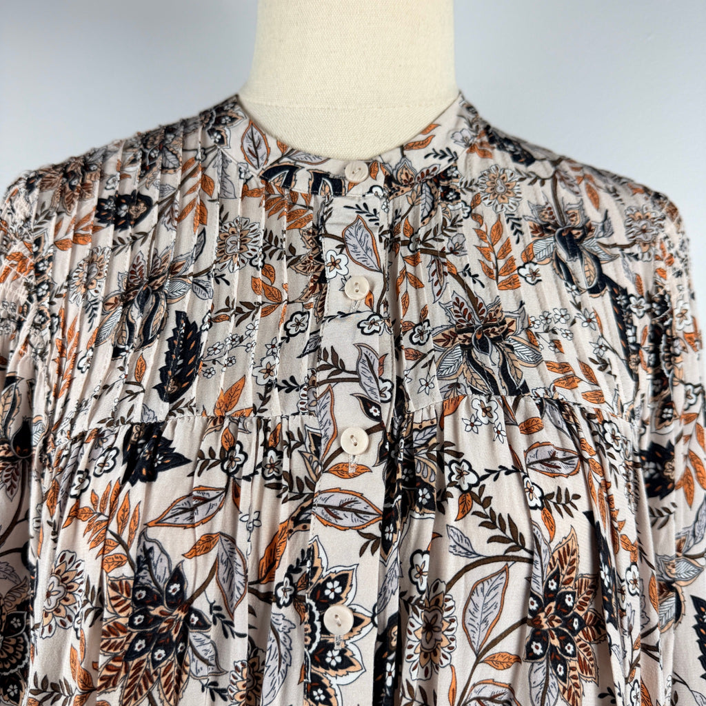 Witchery Beige Floral Print Viscose Blouse Size 6 Button Down Long Sleeve Boho - Image 3