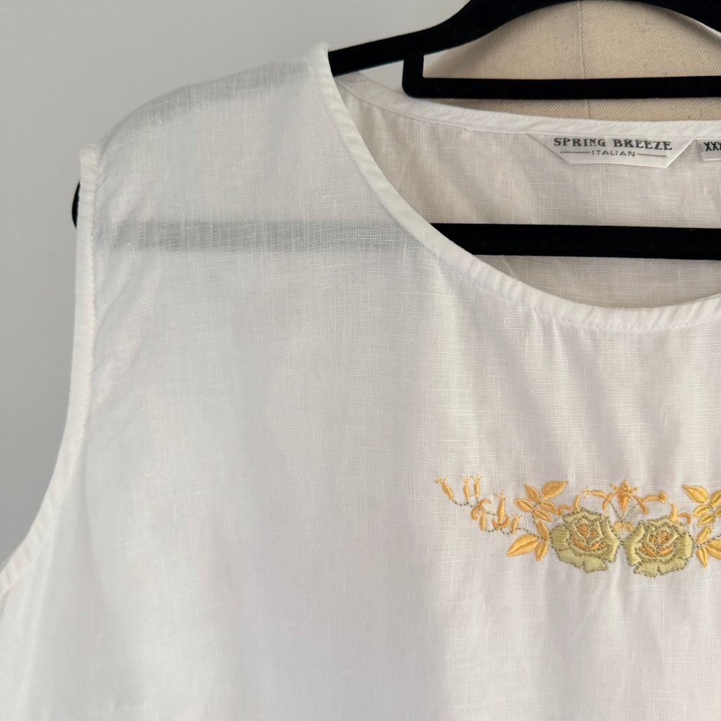 Spring Breeze White Linen Sleeveless Top Sz XXXL Floral Embroidered Summer - Image 3