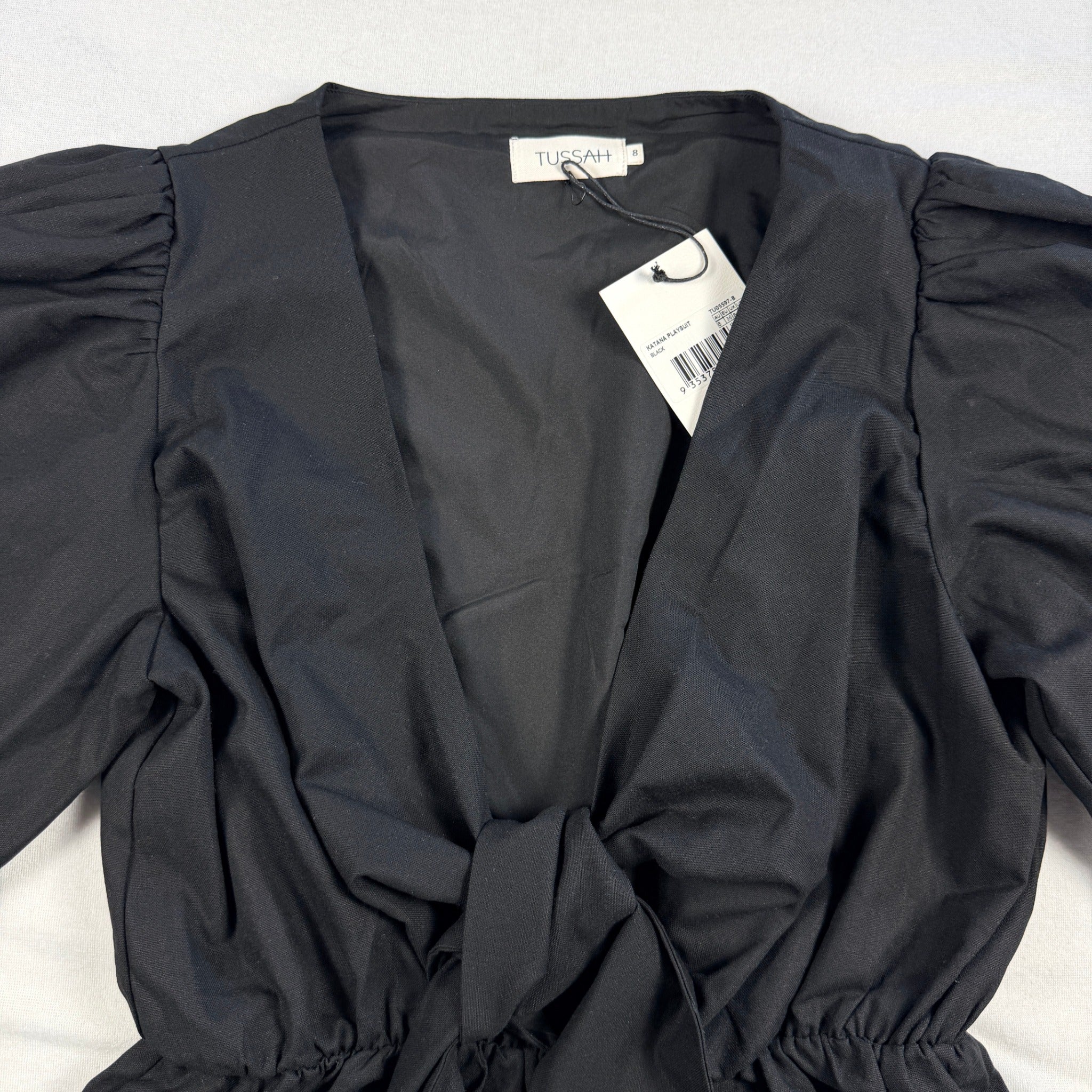 Tussah Katana Playsuit Black Linen Blend Tie Front Size 8 BNWT Party - Image 13