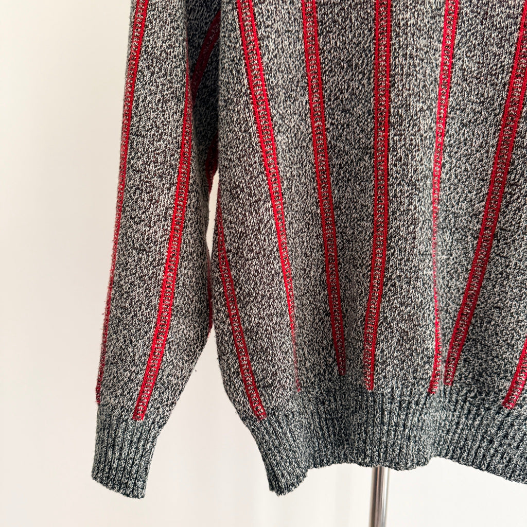 Playback Grey Red Acrylic Striped Knit Polo Sweater Sz M Vintage 90s Casual - Image 9