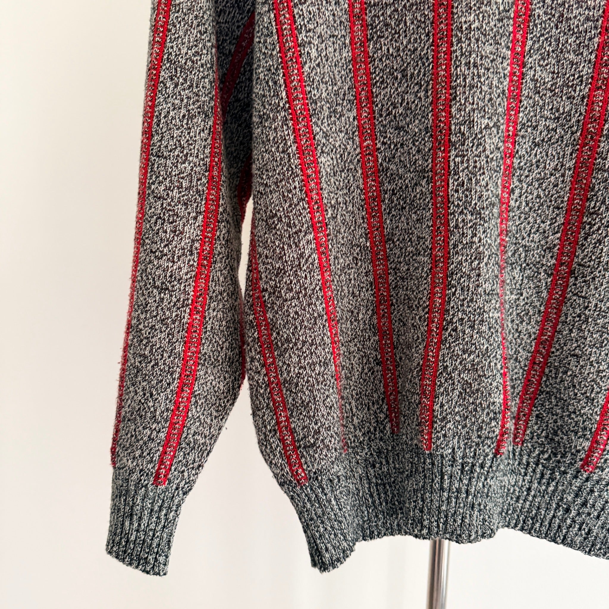 Playback Grey Red Acrylic Striped Knit Polo Sweater Sz M Vintage 90s Casual - Image 9