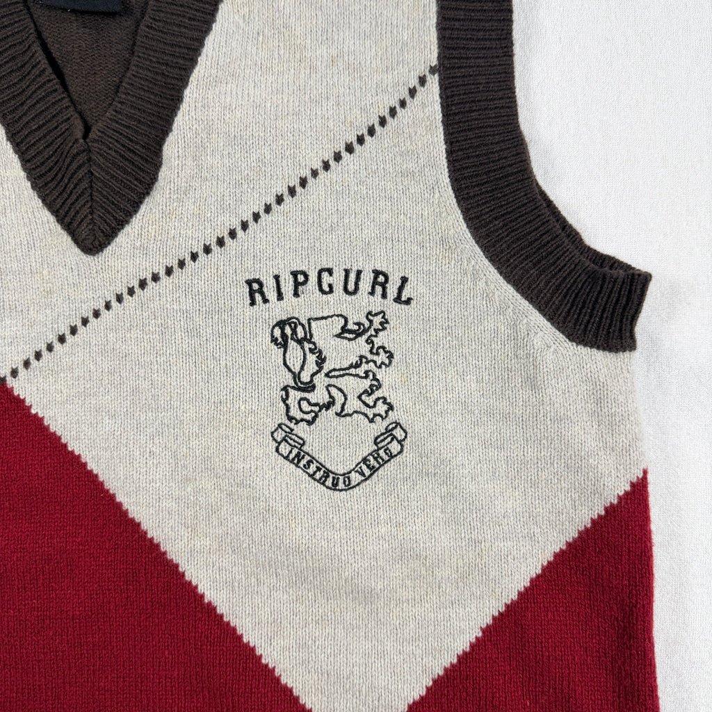 Rip Curl The Search Argyle Knit Vest - Vintage 90s Brown Red - Image 4