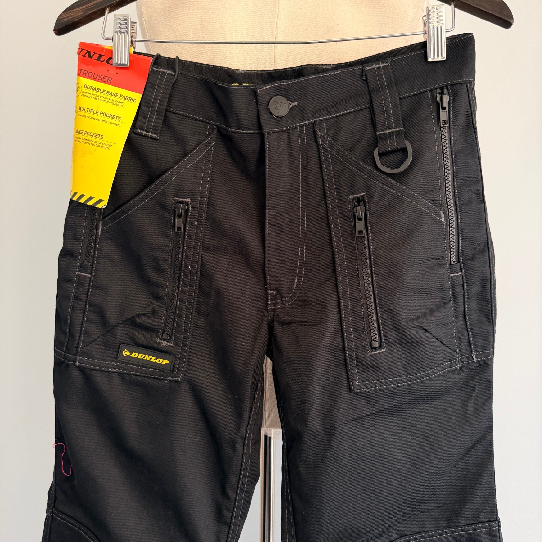 Dunlop Black Poly Cotton Cargo Work Trousers Zipper Relaxed Fit W28 L32 Workwear BNWT - Image 3