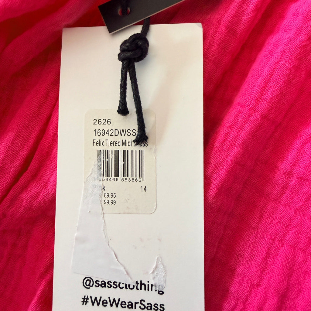Sass Felix Tiered Midi Dress Hot Pink Size 14 BNWT Casual - Image 6