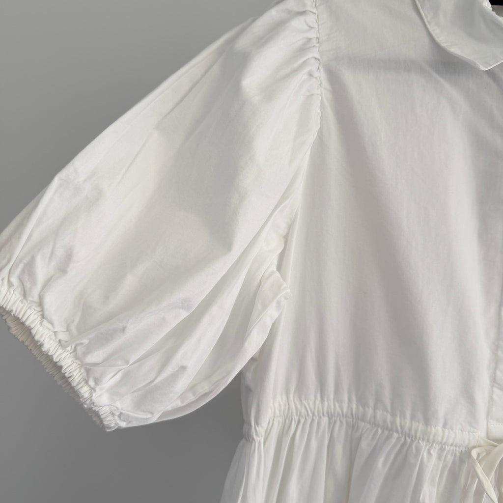 Vero Moda White Cotton Midi Dress Puff Sleeve Tie Waist Size M Casual BNWT - Image 9