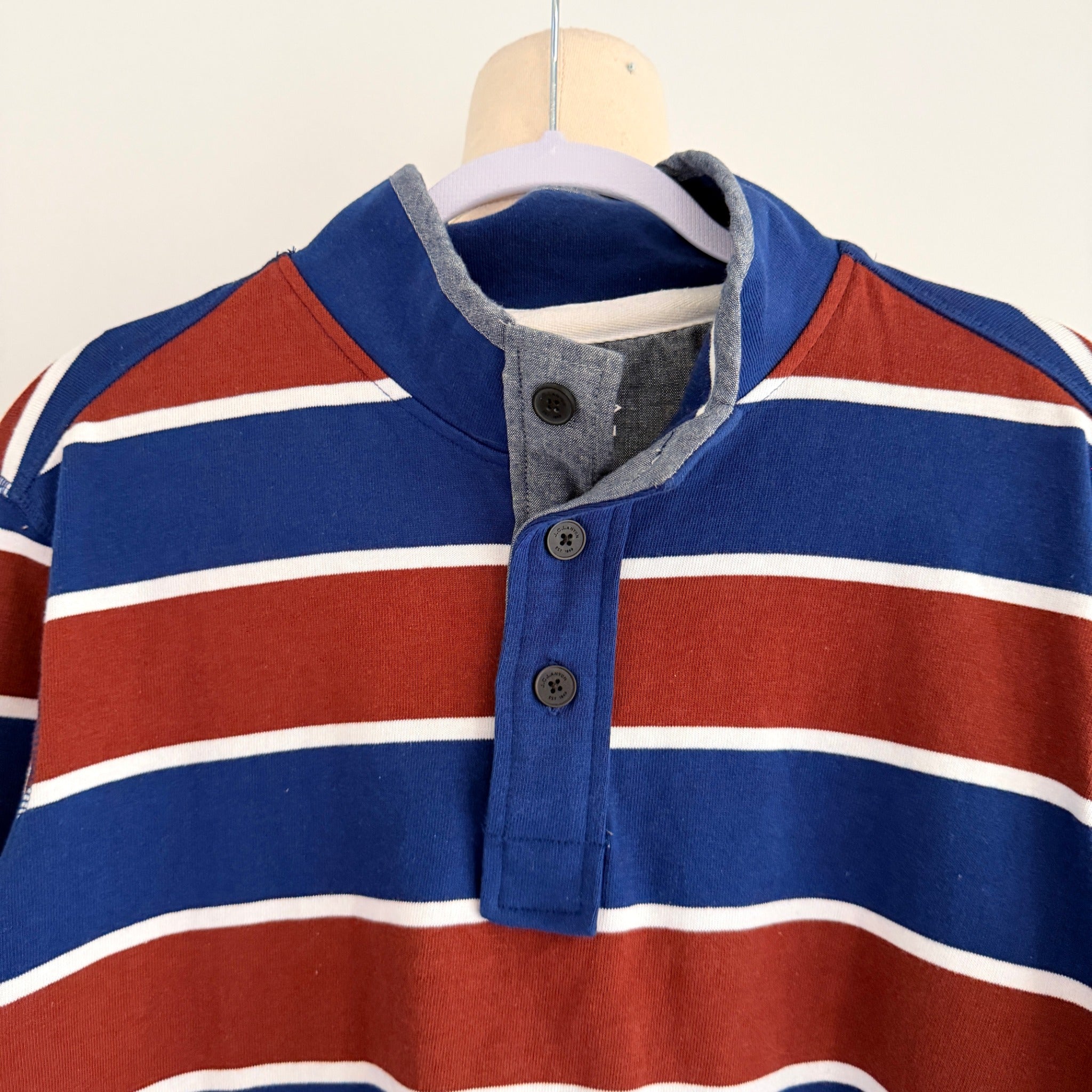 J.C. Lanyon Blue Red White Striped 100% Cotton Rugby Henley Shirt Size S Casual - Image 3