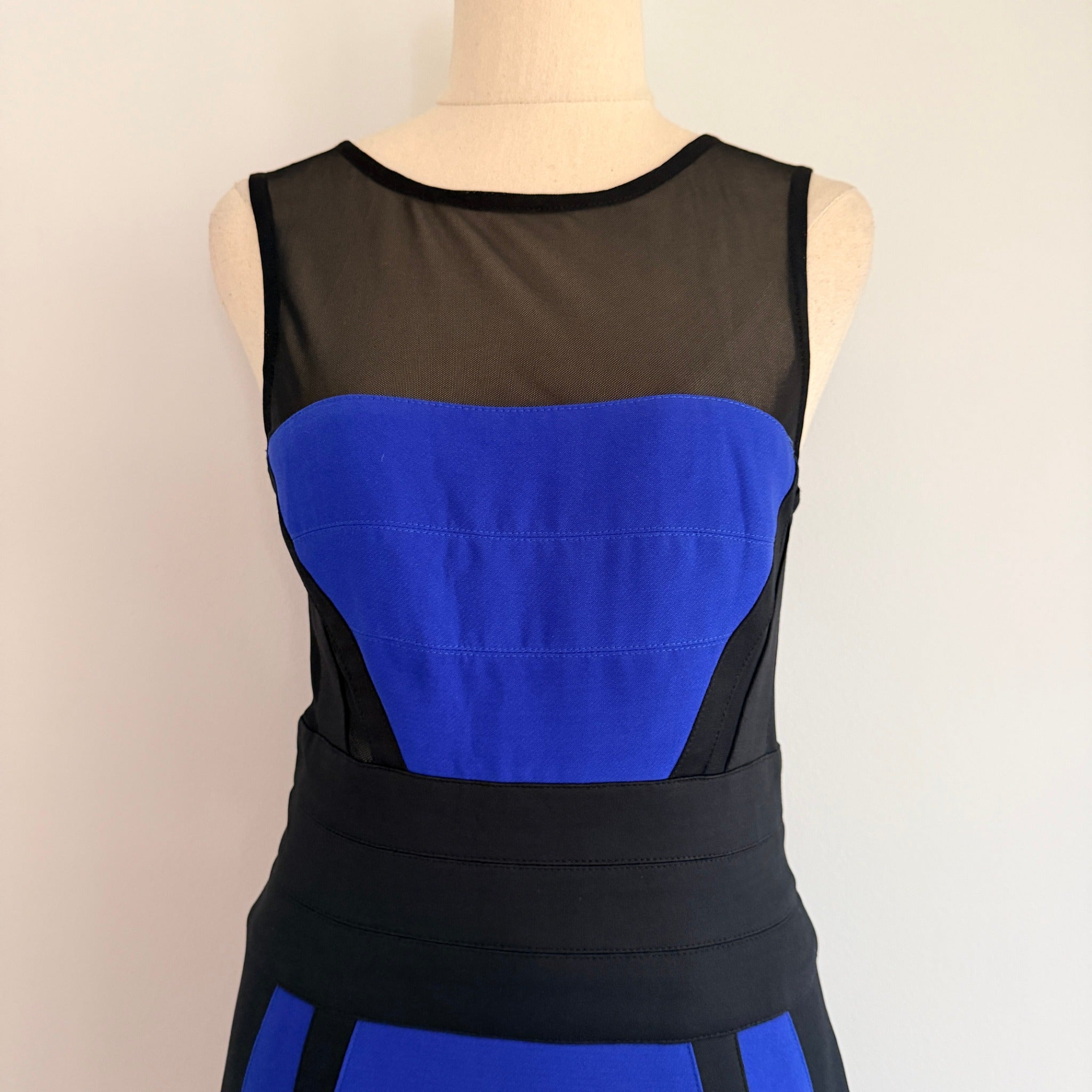 Bariano Australia Blue Black Polyester Mesh Colorblock Maxi Gown Sz 8 Formal - Image 3