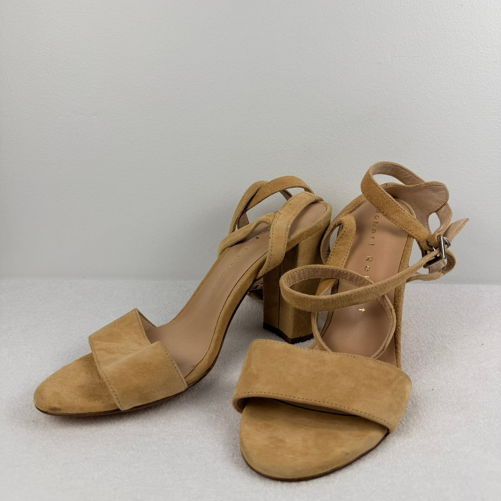 Robert Robert Tan Suede Ankle Wrap Block Heel Sandals Size 39 - Image 2