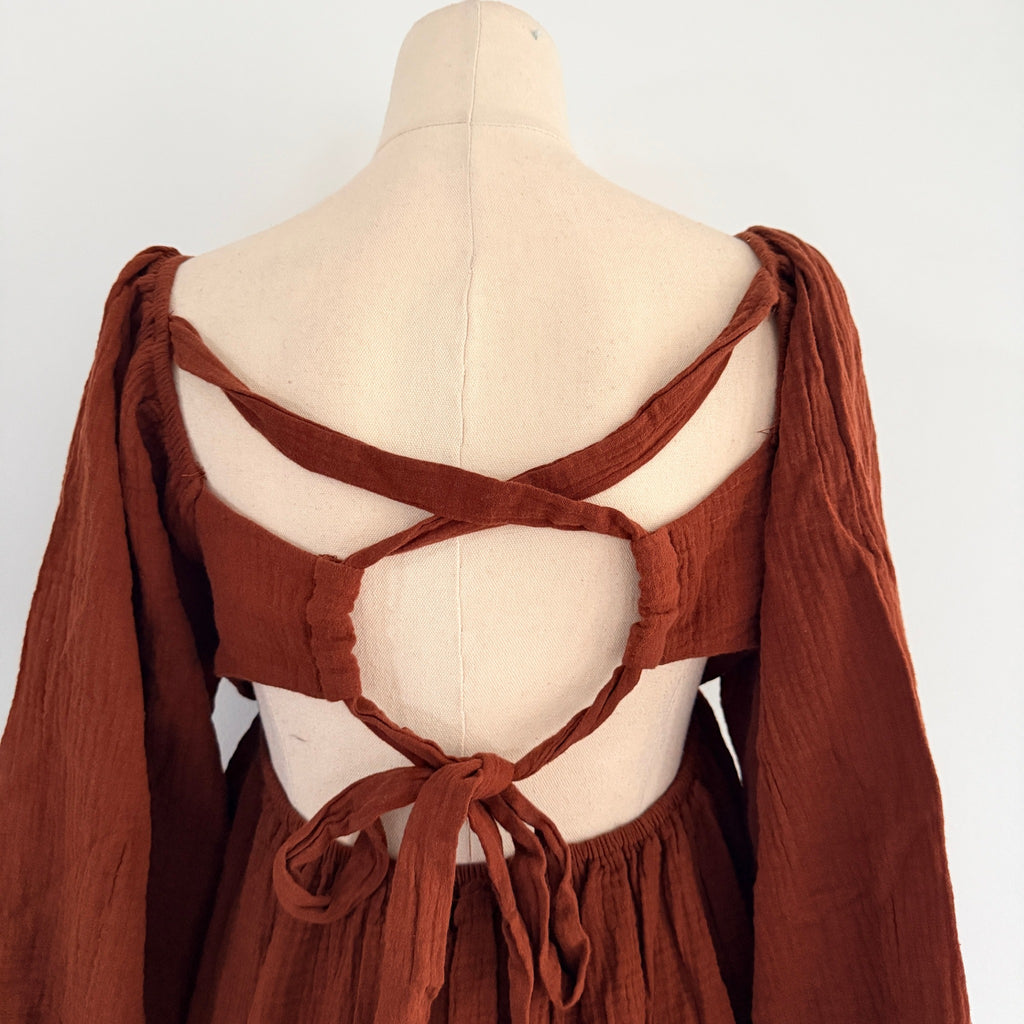 Princess Polly Rust Brown Cotton Gauze Long Sleeve Romper Size 6 Boho BNWT - Image 4
