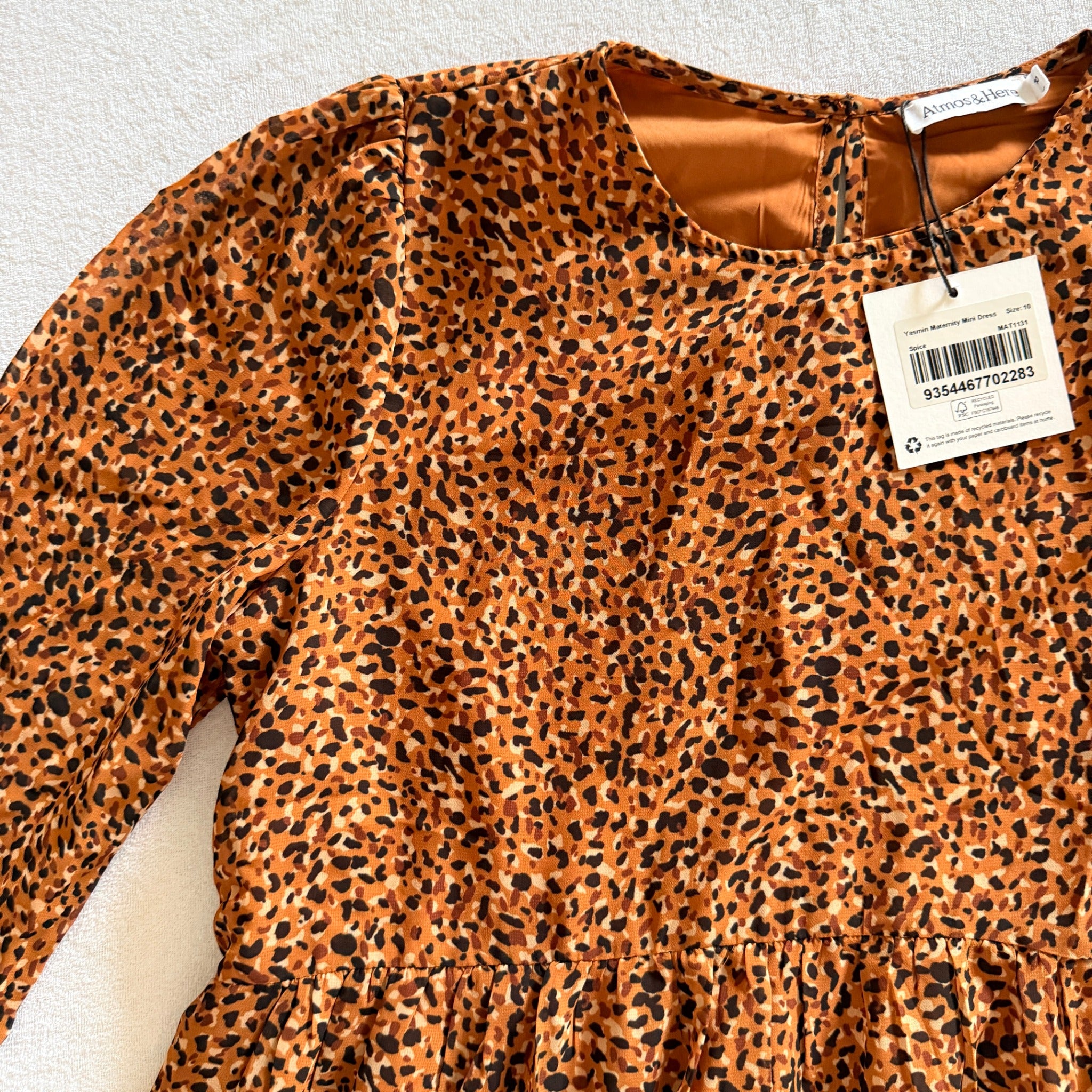 Atmos&Here Yasmin Spice Leopard Print Polyester Maternity Mini Dress Sz 10 BNWT - Image 6