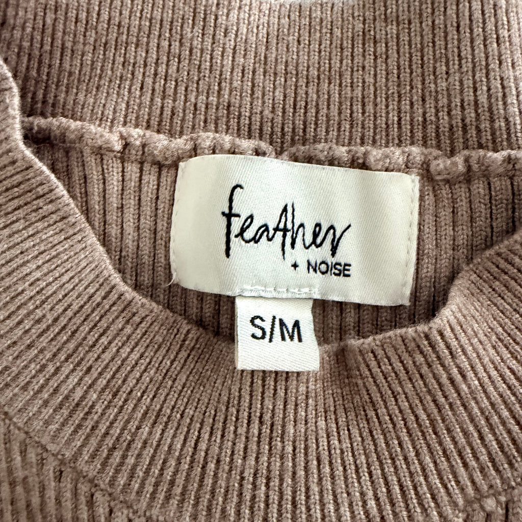 Feather + Noise Beige Stripe Ribbed Knit Jumper Sweater S/M Viscose Casual - Image 6