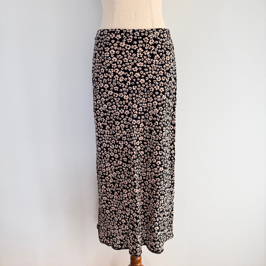 Kookai Black White Ditsy Floral Midi Skirt Size 38 Bias Cut Casual Day - Image 12