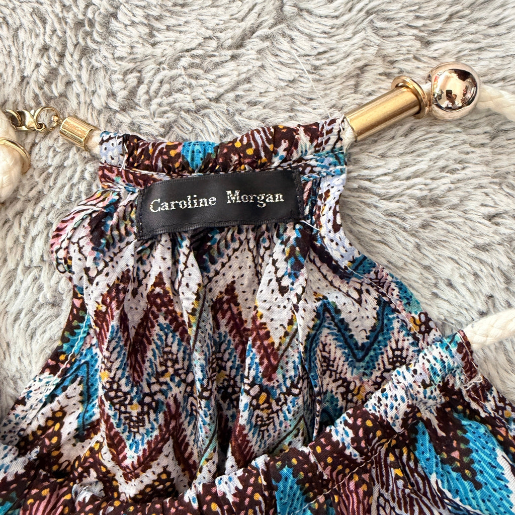 Caroline Morgan Multi Blue Chevron Print Maxi Dress With Gold Hardware - Image 7