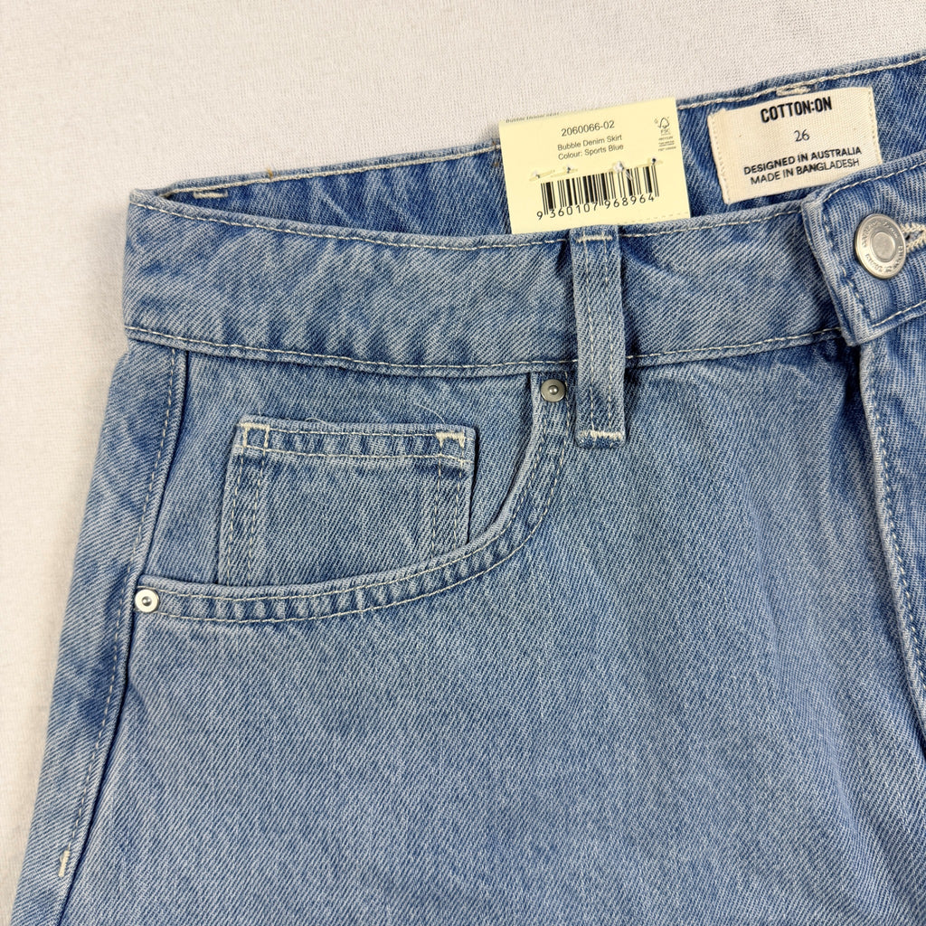 Cotton On Bubble Denim Skirt Sports Blue Cotton Size 26 Y2K Mini BNWT - Image 6
