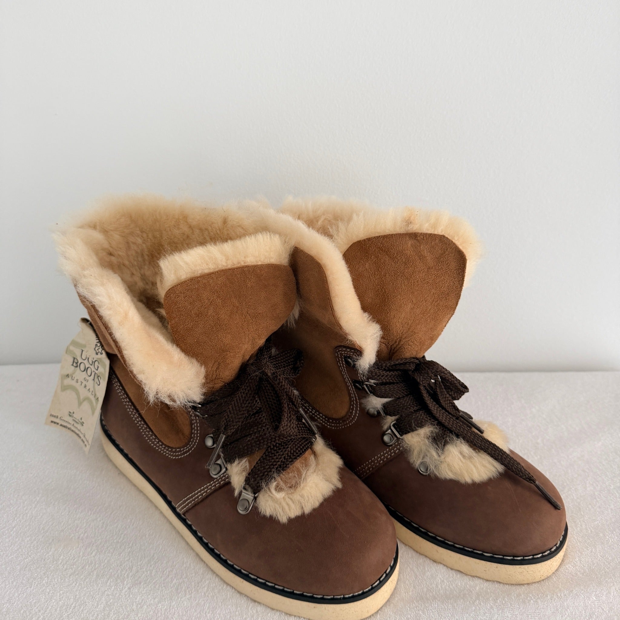 Ugg Boots Of Australia Lace-Up Boots Genuine Sheepskin Lined Brown Suede EU 36 - Image 16