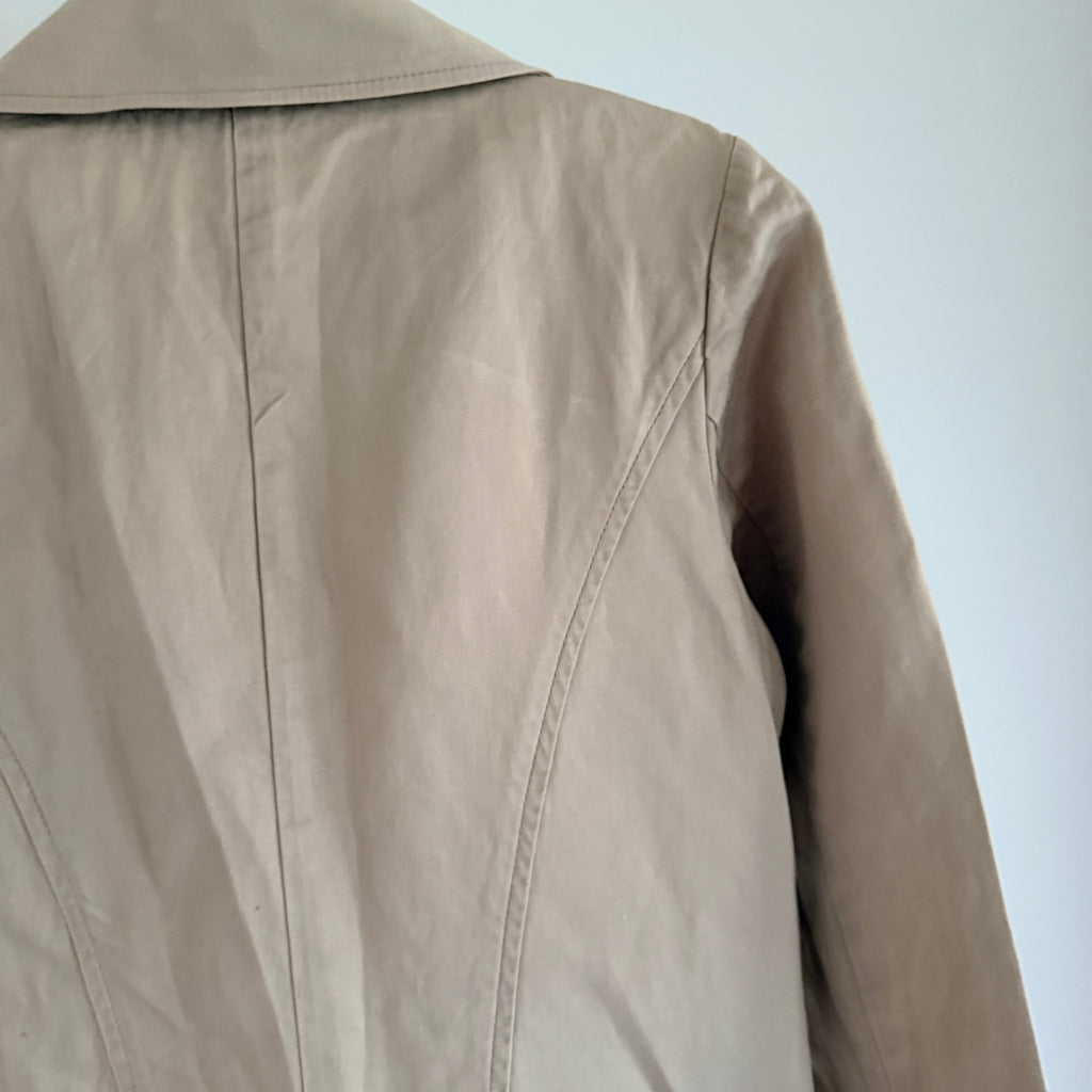Cue Short Trench Coat  Size 10 Beige Cotton Linen Double Breasted Made Australia - Image 4