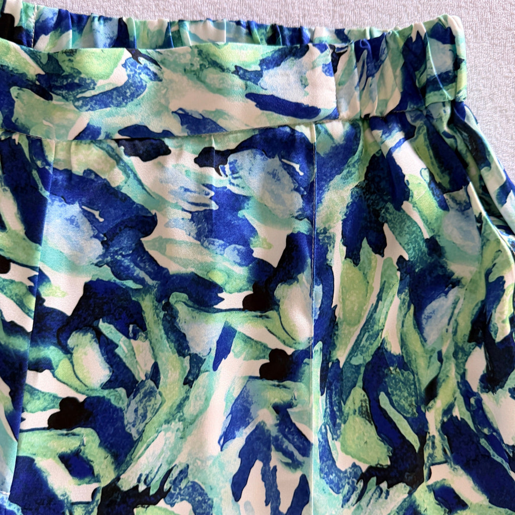 Basque Sz 14 Blue Green Abstract Print Recycled Wide Leg Pants Resort - Image 7