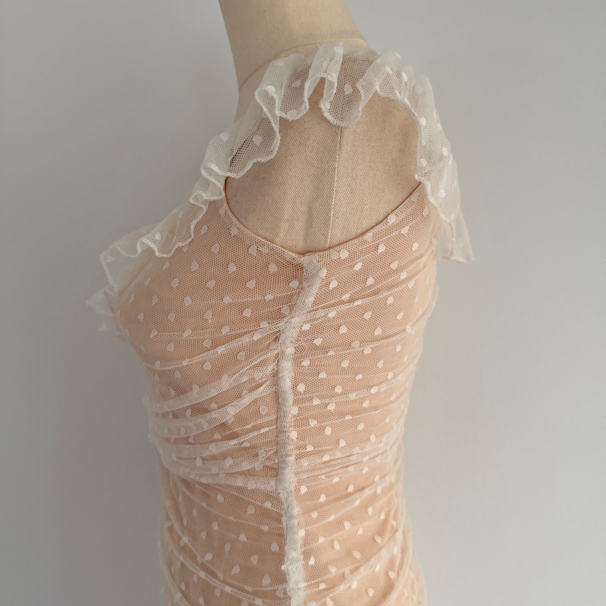 MDS Collections White Nude Mesh Swiss Dot Ruffle Mini Dress Size S Party - Image 12