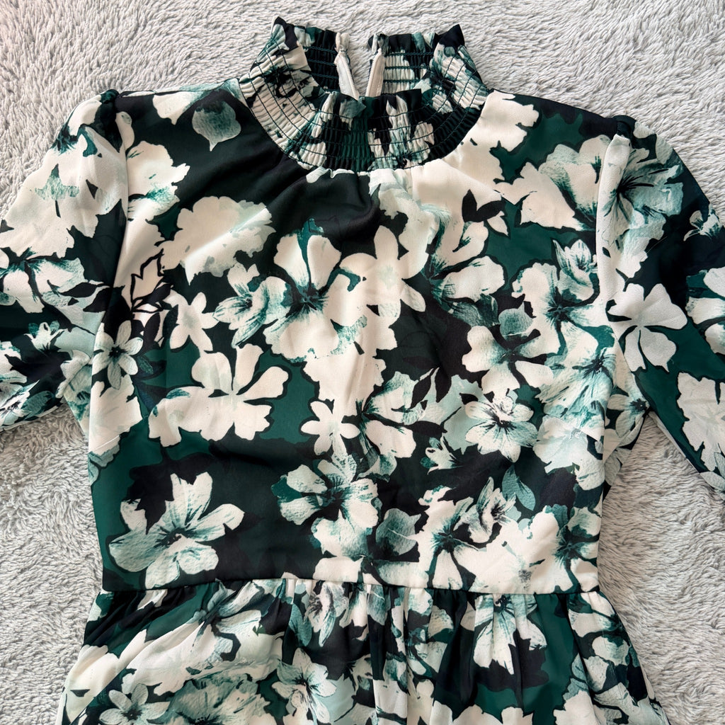 Dotti Floral Tiered Mini Dress - Green & White Size 10 - Image 9