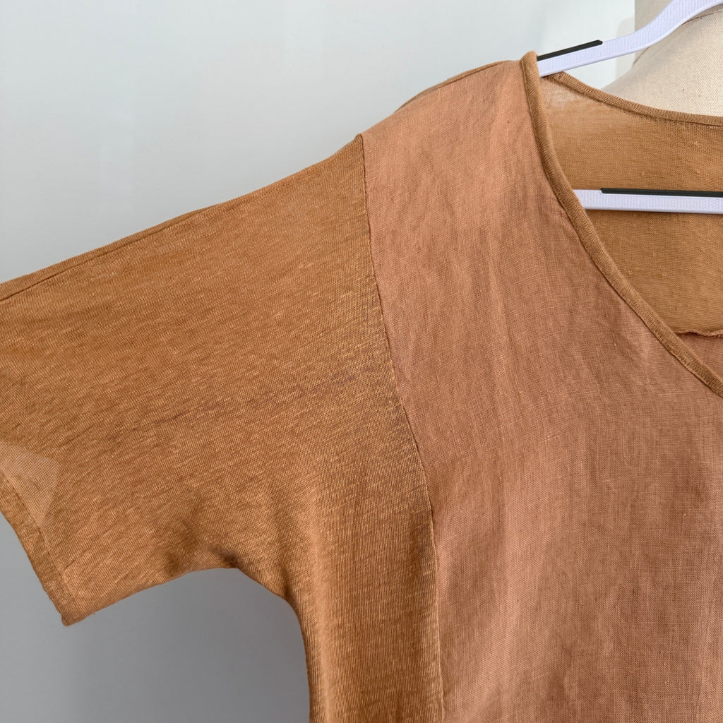 The Shanty Corporation Linen Top Tan V-Neck Relaxed Fit Size S Summer Casual - Image 7