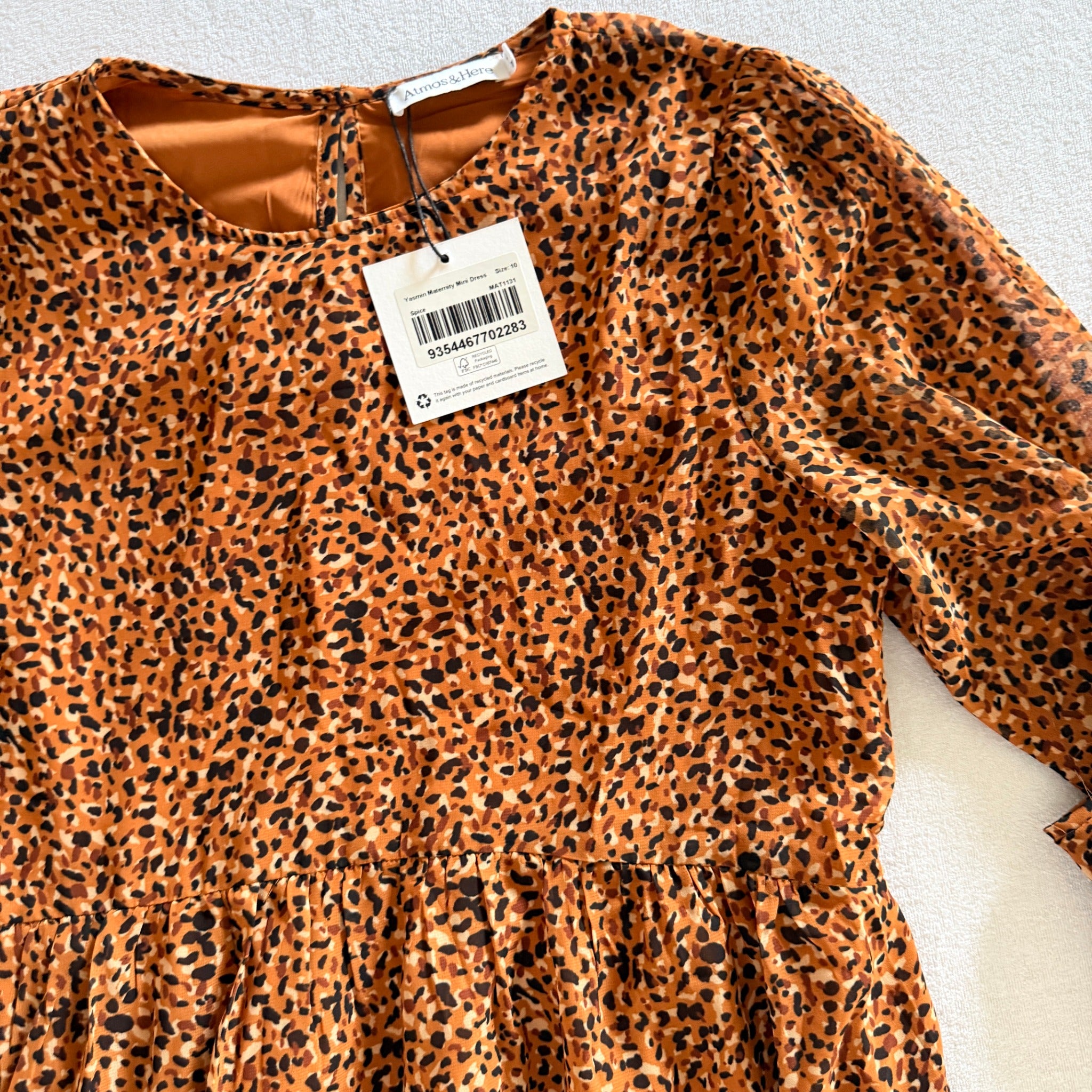 Atmos&Here Yasmin Spice Leopard Print Polyester Maternity Mini Dress Sz 10 BNWT - Image 9