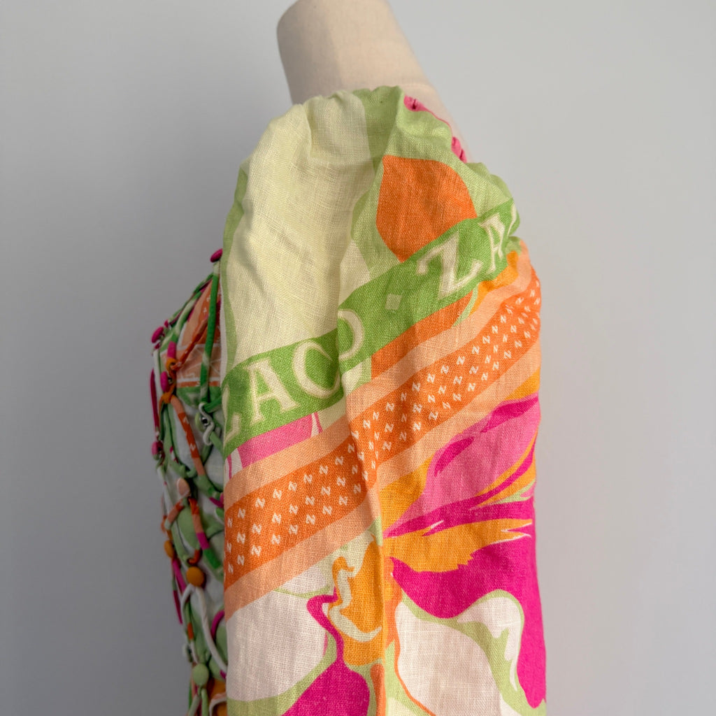 Zaco Allegra Lace Up Dress Size S Green Floral Linen Corset Boho BNWT - Image 11