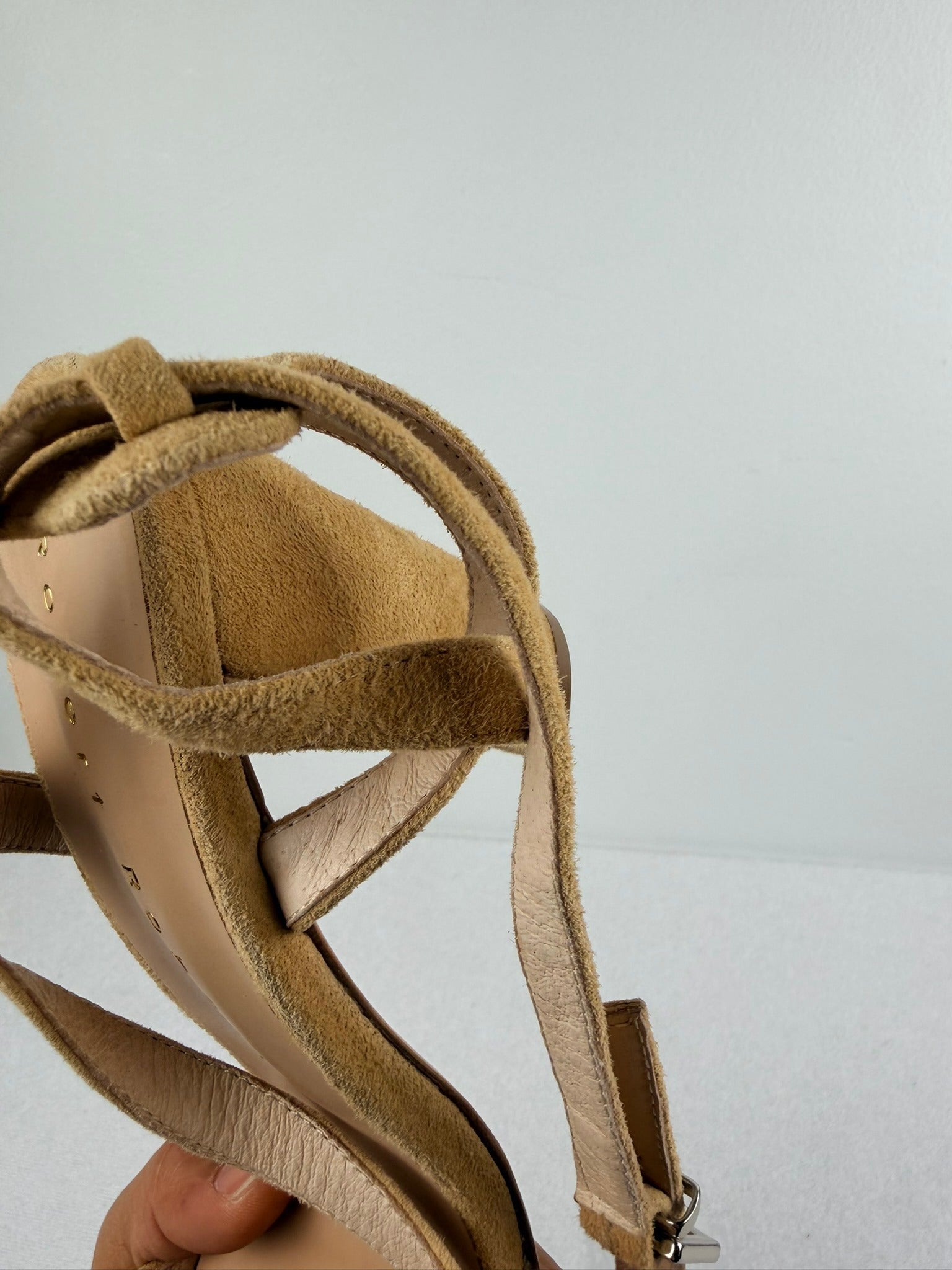 Robert Robert Tan Suede Ankle Wrap Block Heel Sandals Size 39 - Image 21